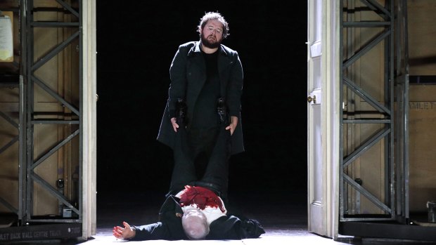 A bloody ending: Hamlet stands over the body of Polonius (Kim Begley), whom he has unwittingly slain.