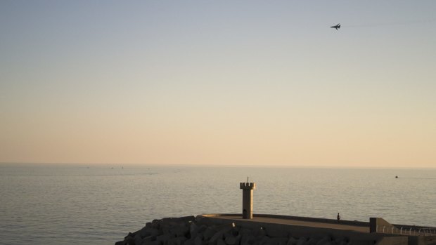 A Russian Su-24 bomber flies over the Mediterranean Sea at Latakia, Syria, last week.