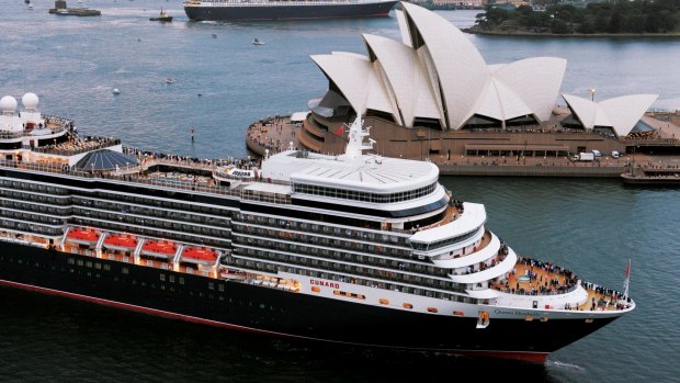 The QM2 and Queen Elizabeth in Sydney Harbour in 2011.