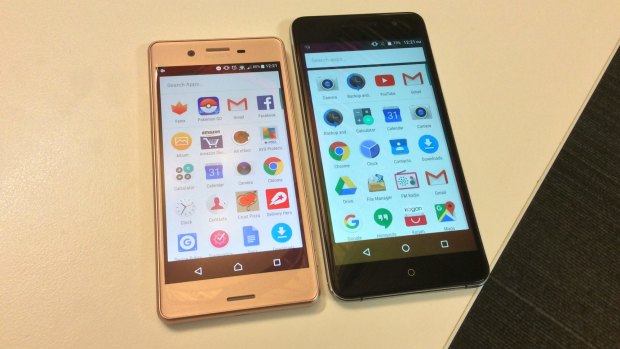 Sony's Xperia X Performance side by side with Kogan's latest.  Notice the Agora's weird double home button.