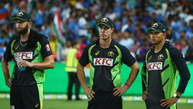 Andrew Tye, Chris Lynn and Usman Khawaja look on after India sealed the 3-0 whitewash.