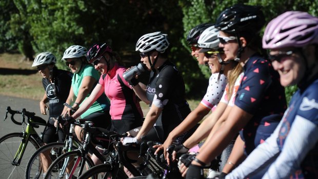Women line up for a Tribal Cycling ride.