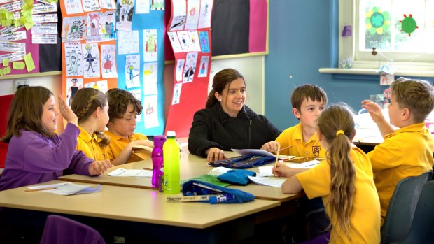 Altona Primary's Kerryn Massey with her students.