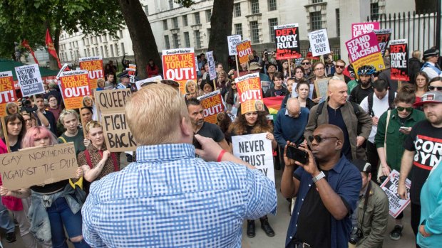 Protesters outside Downing Street in London call on the PM to resign. Electorates are getting more unpredictable and unhappy with politics.