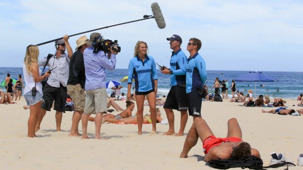 Shooting <i>Bondi Rescue</i> at Bondi Beach. 