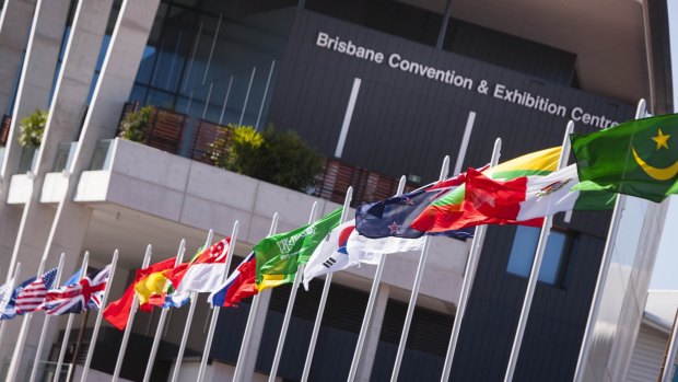 National flags on display during the G20 Leaders' Summit in Brisbane.
