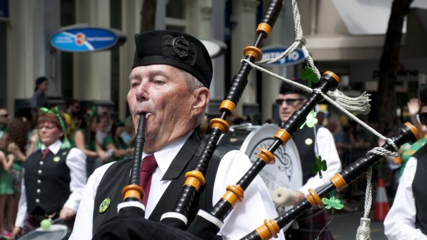 Bagpipe music filled the air during the St Patrick's Day Parade in Brisbane, Australia. 