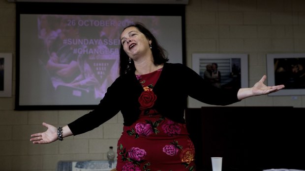 Strong athiest Catherine Deveny speaks during the Sunday Assembly.