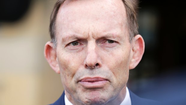 Former prime minister Tony Abbott addresses the media in Hobart on Friday.