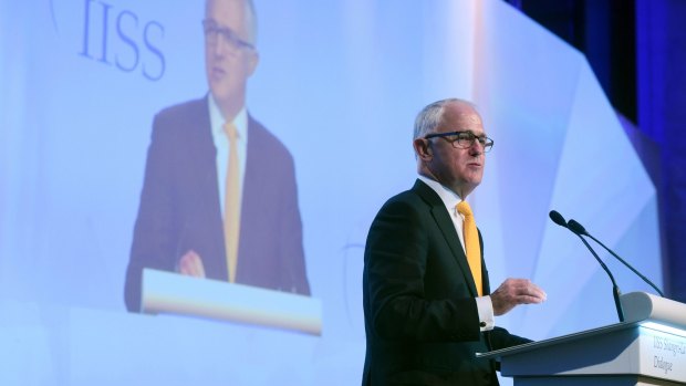 Malcolm Turnbull delivers the keynote address at the Shangri-La Dialogue in Singapore earlier this month.