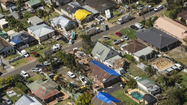 Destruction on Tasman Street left in the wake of the tornado that hit Kurnell. 