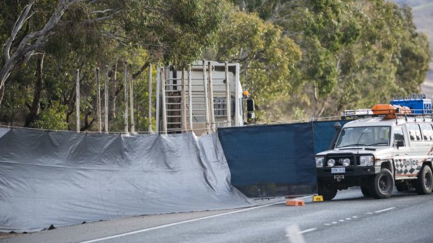 The scene of a fatal crash on the Monaro Highway in Gilmore.
