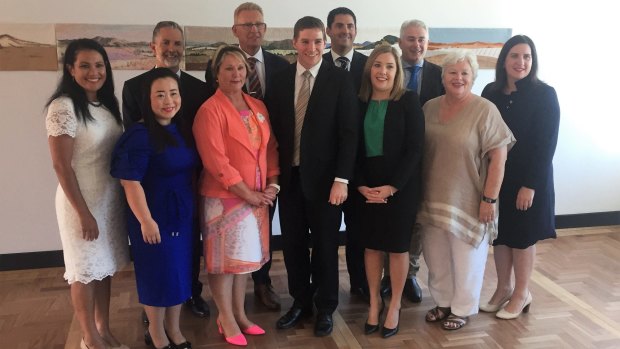 The Canberra Liberals have announced a reshuffle for the 2018 sitting year. From left Elizabeth Kikkert, Elizabeth Lee, Jeremy Hanson, Nicole Lawder, Mark Parton, Alistair Coe, Andrew Wall, Candice Burch, James Milligan, Vicki Dunne and Giulia Jones. 