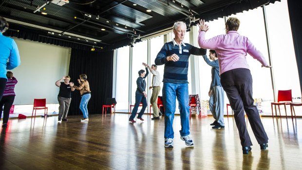 Peter Kosseck and Sandy Kosseck join in the Dance for People with Parkinson's class at the Belconnen Art's Centre.