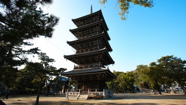A multi-tiered shrine.
