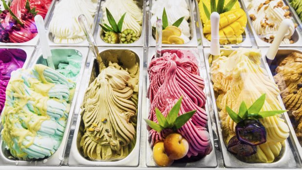 Gelato flavours in a Siena shop. 