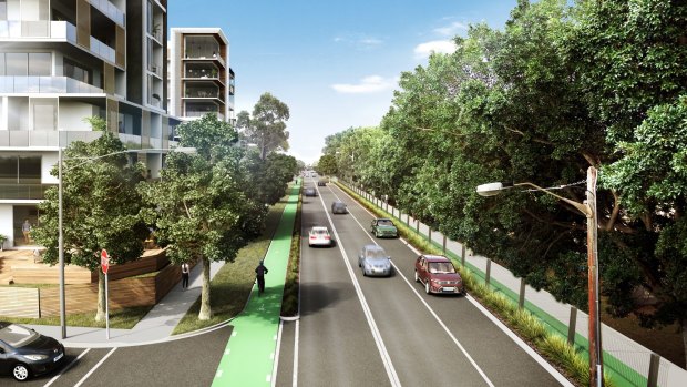 A NSW government artist's impression of a proposed development scheme near Parramatta Road, Burwood, where land values have surged.