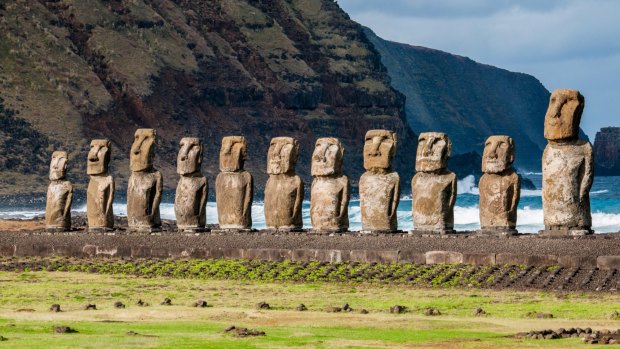Spiritual guardians: Moai statues on Easter Island.