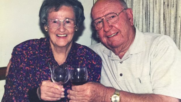 Jim Woods with his wife Rene on their 60th wedding anniversary in 1998.