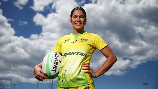 Best in the world: Charlotte Caslick poses during the Australian Sevens Rugby Jersey launch on Monday.
