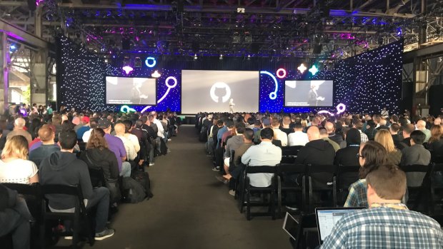 The audience listens on at GitHub Universe 2017.
