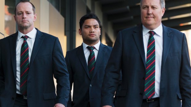 Image adjustment: Luke arrives at the NRL judiciary last September to challenge the dangerous-throw charge that rubbed him out of last year's grand final. 
