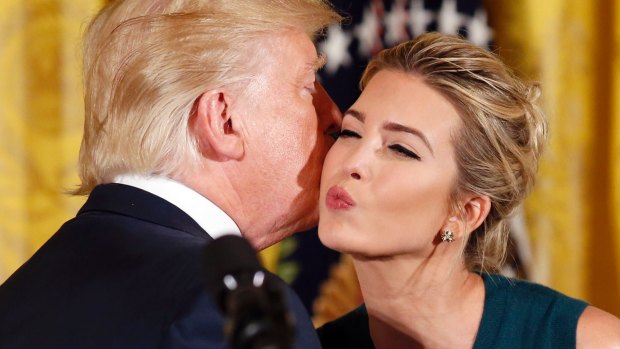 President Donald Trump kisses his daughter Ivanka Trump in the East Room of the White House in Washington, Tuesday, Aug. 1, 2017, as he departs after speaking with small business owners as part of "American Dream Week." 