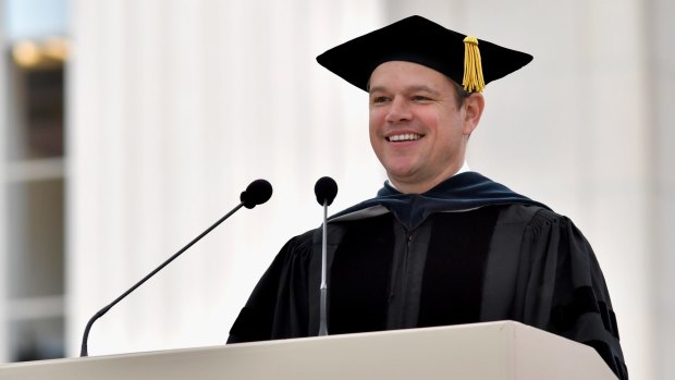 Matt Damon delivers the commencement address to graduating students at MIT.