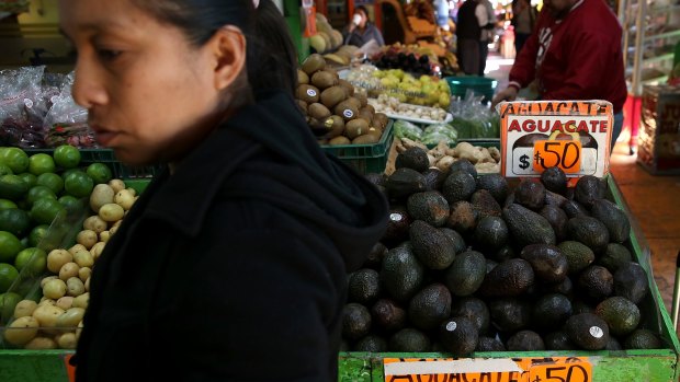 Avocados on sale in a store at Mercado Hidalgo, the central market in Tijuana, Mexico.