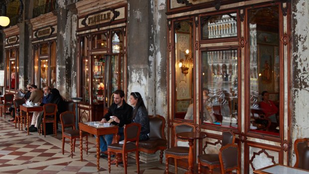 Coffee drinkers at the historic Caffe Florian in Venice.
