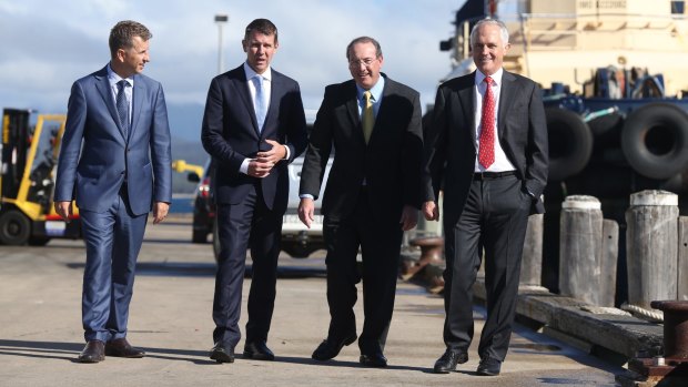 No seat can compete with Eden-Monaro for visits from party leaders.
Prime Minister Malcolm Turnbull visited the wharf in Eden on the NSW south coast with NSW Premier Mike Baird, State minister Andrew Constance and local member Peter Hendy last Monday.
