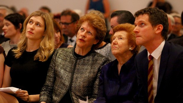 Wayne Goss's daughter Caitlin Goss, wife Roisin Goss, mother Norma Goss and son Ryan Goss at the GOMA memorial service.