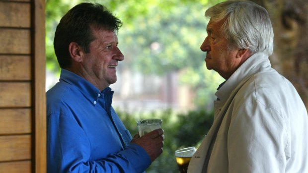 Good old days: Gary Burns with Richie Benaud at a Channel Nine Christmas Party.