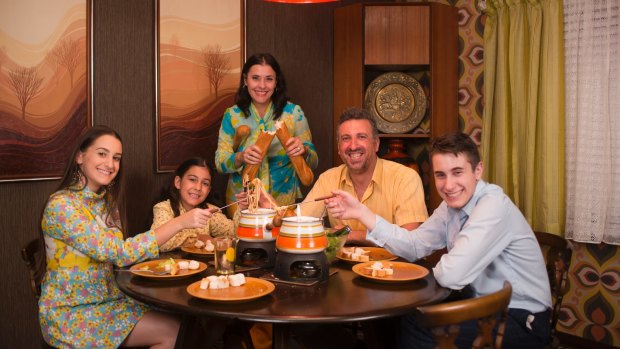 The Ferrone family enjoying a fondue in their 1970s house.