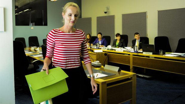 Megan Challenger, above, after giving her submission to the Assembly inquiry on Monday.