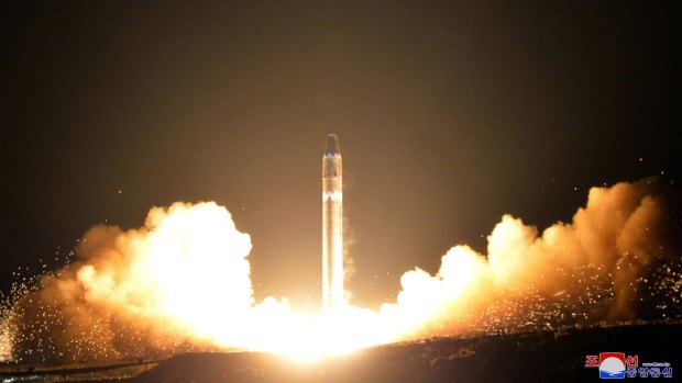 North Korea tests its Hwasong-15, missile in November, 2017.