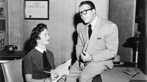 Noel Neill, as Lois Lane and George Reeves as Clark Kent, in a still from the television series, 'Adventures of Superman' about 1955. 