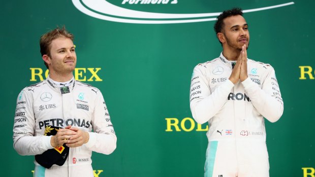 Rivals and teammates Nico Rosberg and Lewis Hamilton.