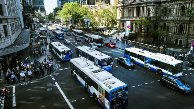 End of an era: buses on George Street on the last business day before construction begins. 