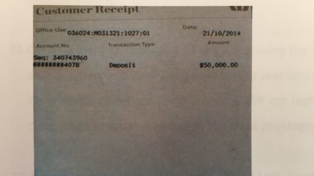 A banks deposit receipt obtained by Sydney student Yi Feng as part of his involvement in a $4m proceeds of crime operation