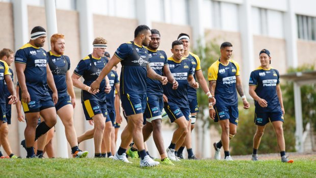 Brumbies players arrive for training. 