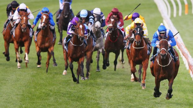 Simply the best: Hugh Bowman and Winx (right) take out the Cox Plate last spring.