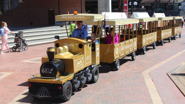 An example of Tony Quirk's trackless trains in operation at Sydney's Darling Harbour.