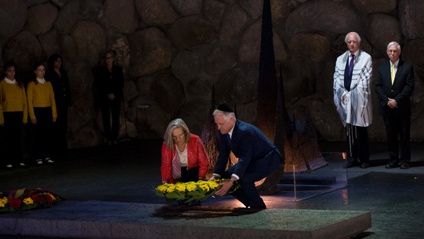 Prime Minister Malcolm Turnbull and his wife Lucy lay a wreath during a memorial ceremony at the Yad Vashem Holocaust Memorial in Jerusalem in November.