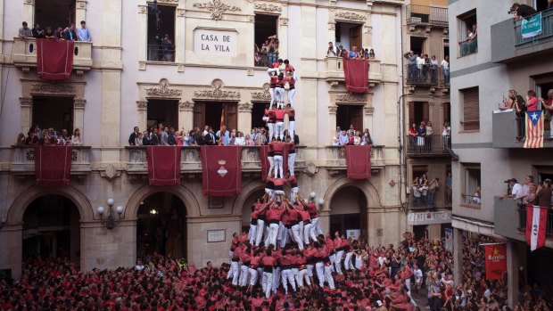 A castell, or human tower, being built in the Catalonian town of Valls in 2014.