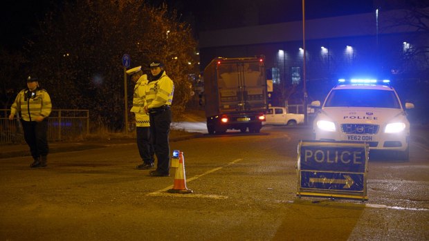 A police cordon on Purchase Road in Didcot, where a "major incident" was declared after the building collapse.