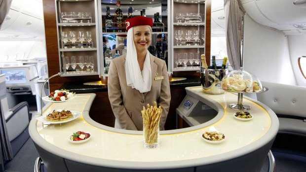 The business and first-class bar on Emirates A380 flights.