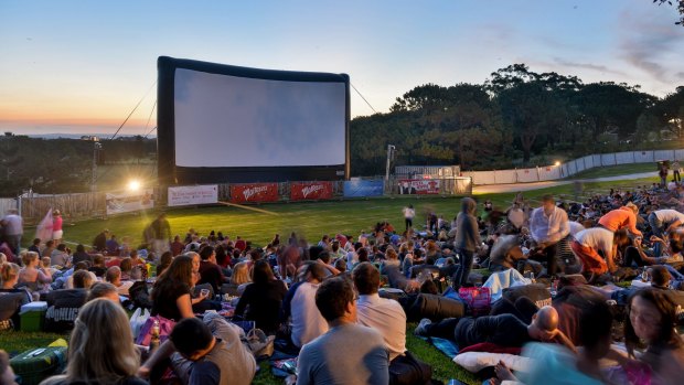 Relax and enjoy Moonlight Cinema on the grass in Belvedere Amphitheatre at Centennial Park.
