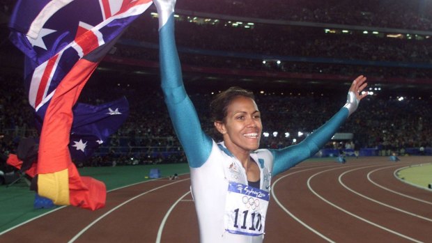 Cathy Freeman after her most famous victory at the Sydney 2000 Olympic Games.