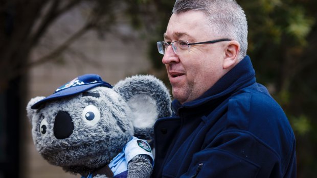 David Packwood with his new best mate, Constable Kenny Koala.